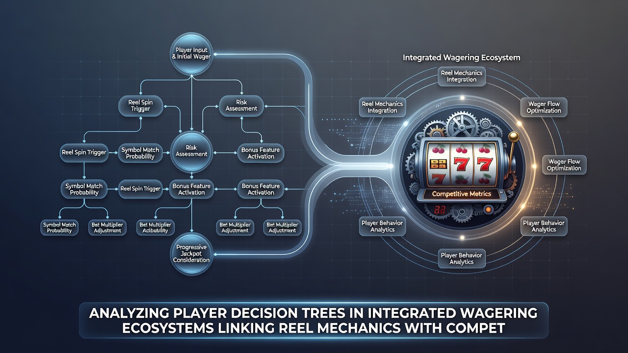 Detailed diagram showing reel-to-card transition nodes and branching probabilities in hybrid wagering decision trees