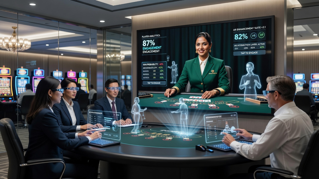 Live dealer studio wth augmented reality graphics projected for remote players in a compliant gaming environment