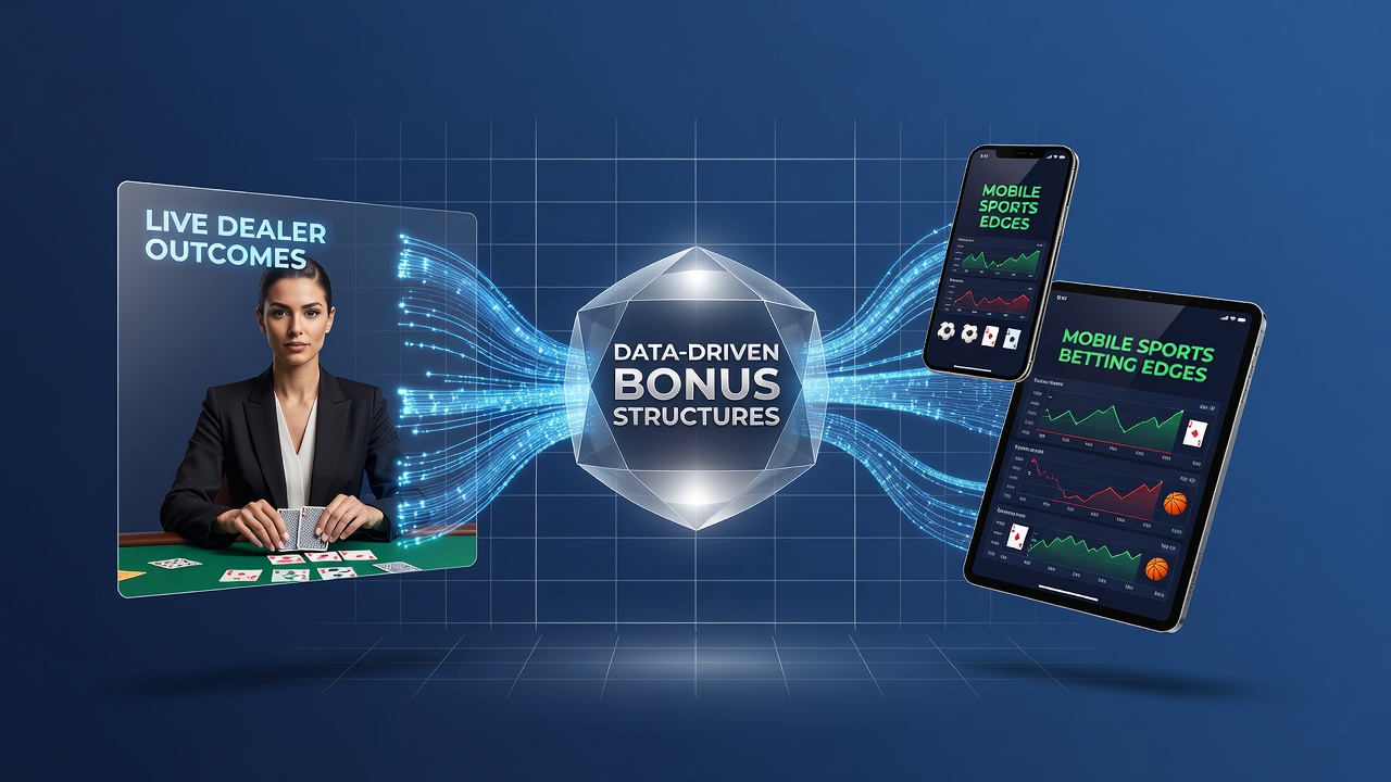 Data integration between live dealer tables and mobile sports betting platforms showing bonus linkage examples