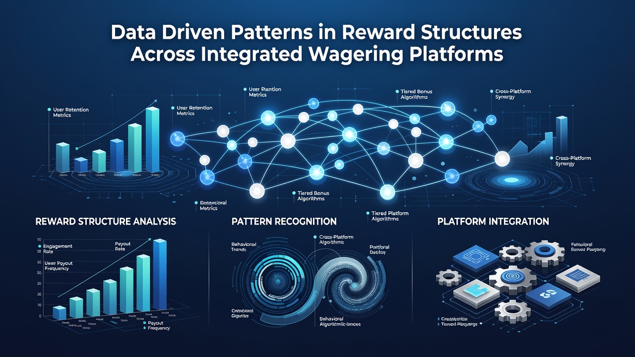 Illustration of interconnected wagering platform rewards linking slots, sports betting, and live dealer games through data analytics