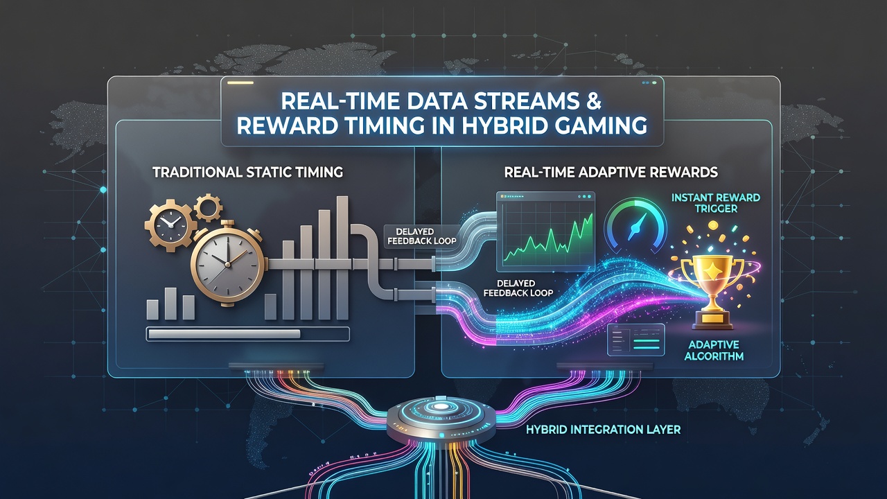 Real-time data visualization showing reward timing adjustments across hybrid gaming platforms including slots, live dealers, and sports betting