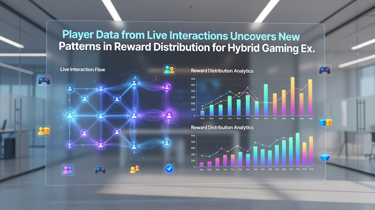Infographic displaying reward distribution metrics from hybrid gaming sessions with live interaction overlays