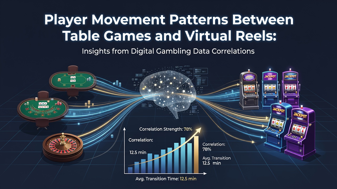 Digital dashboard showing player movement patterns between table games and virtual reels in online gambling platforms