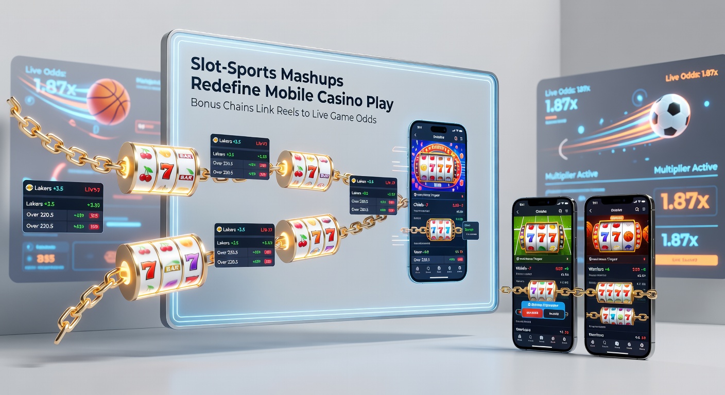 Close-up of bonus chain activation on mobile, with slot symbols exploding into live tennis odds overlay, multipliers chaining across screen