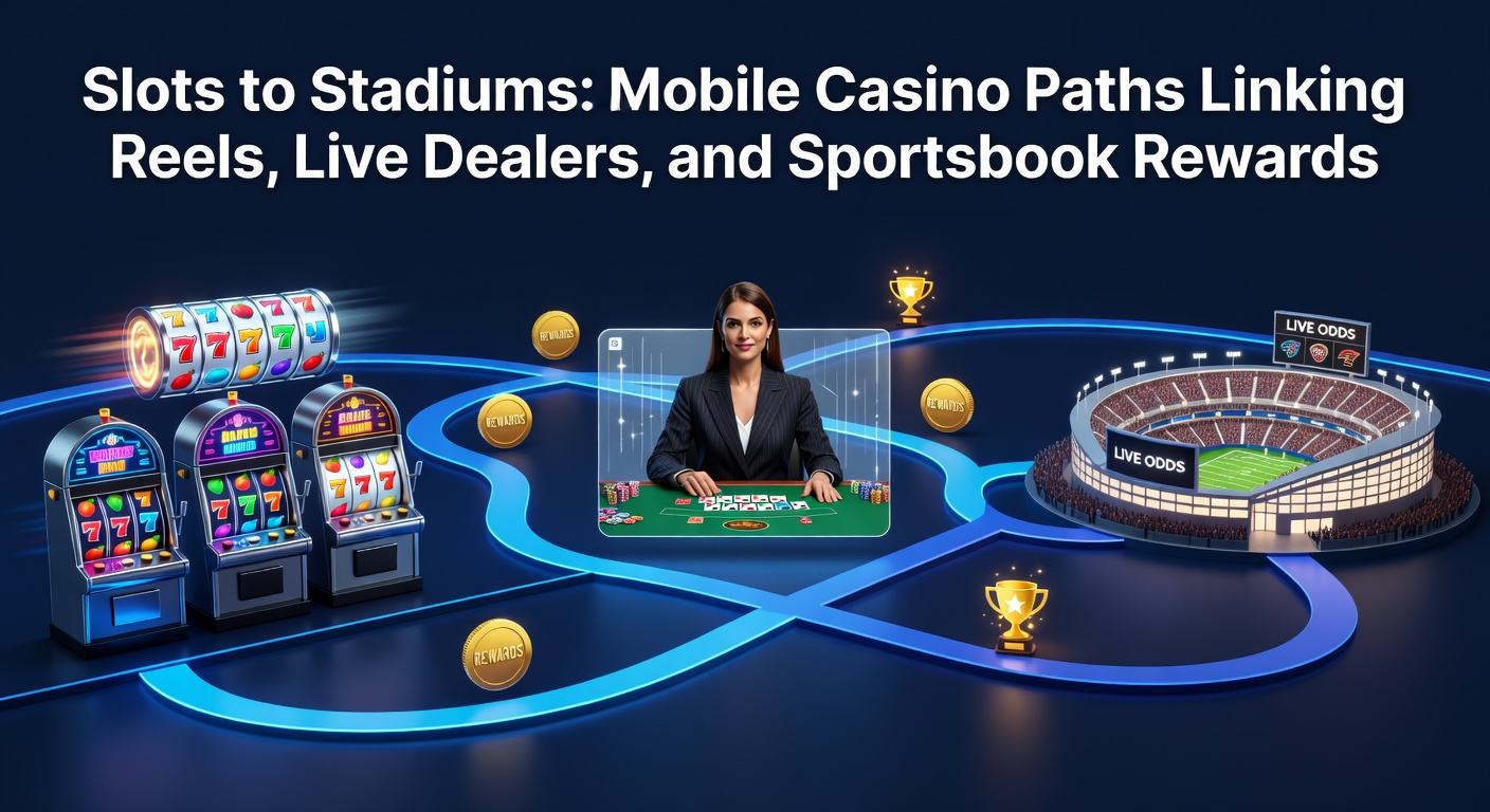 Mobile phone screen displaying integrated casino slots, live dealer table, and sportsbook odds side by side, illustrating seamless transitions in gaming apps