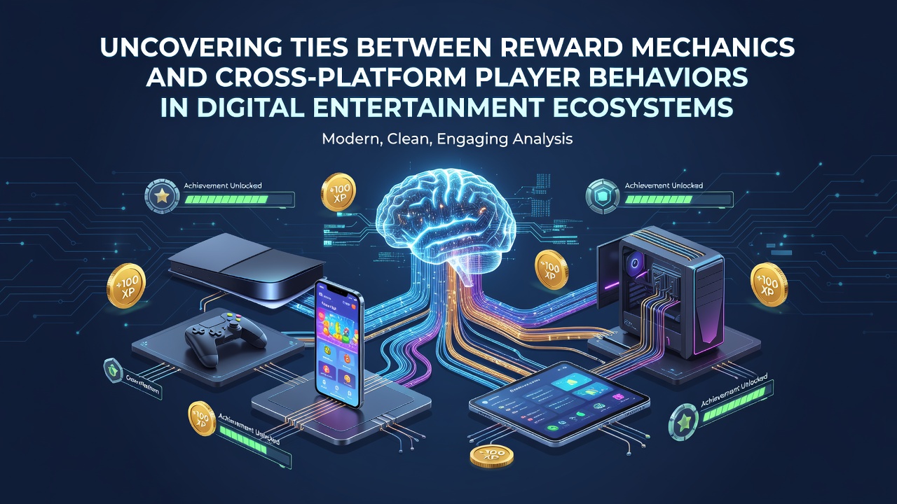 Illustration of interconnected digital platforms showing reward icons linking mobile, console, and PC gaming interfaces