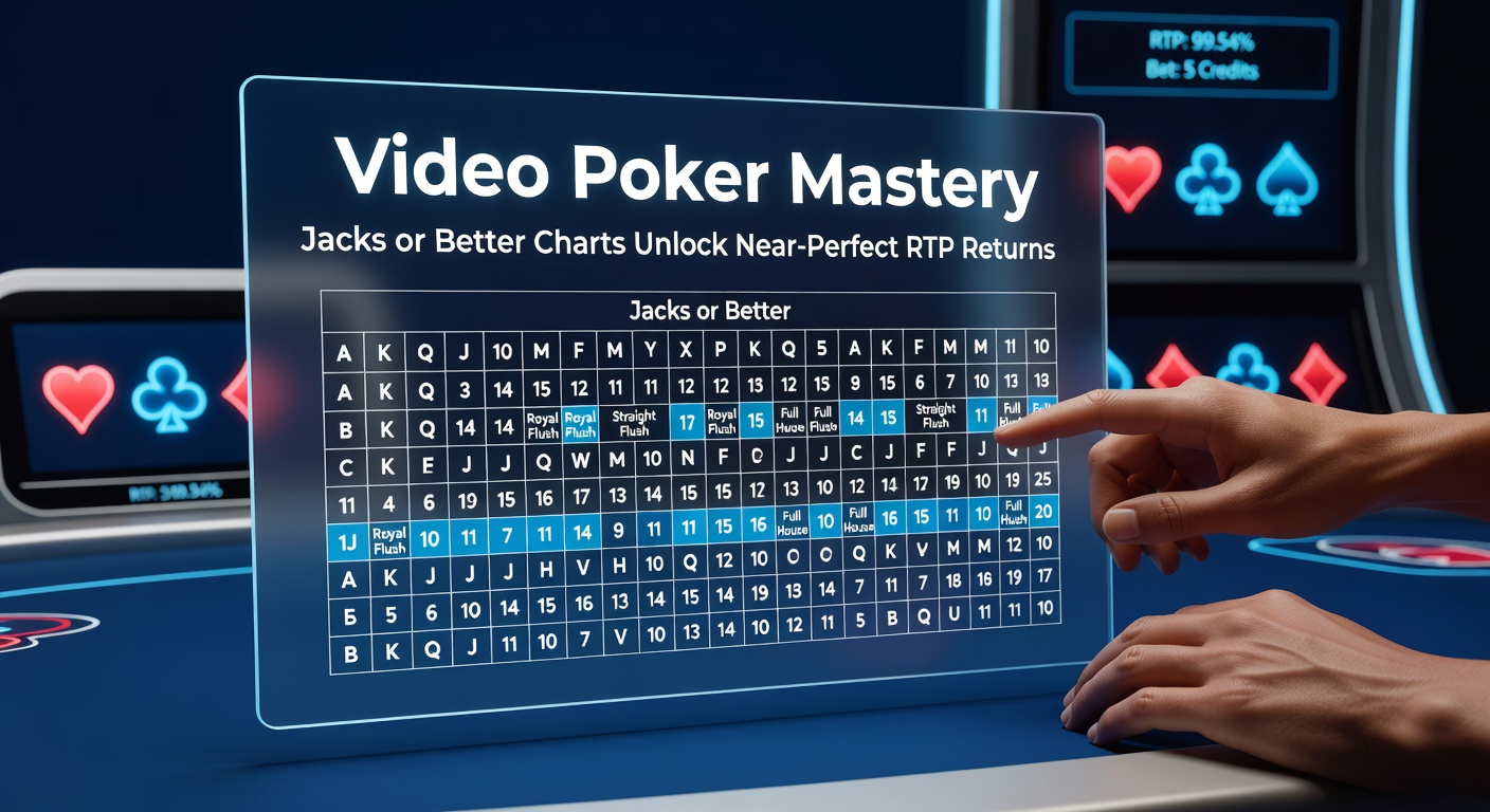 Close-up of a Jacks or Better video poker strategy chart displaying optimal hold decisions for every hand combination