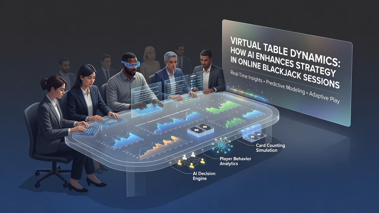 Split-screen view of a player using AI-assisted strategy at an online blackjack table with probability metrics visible