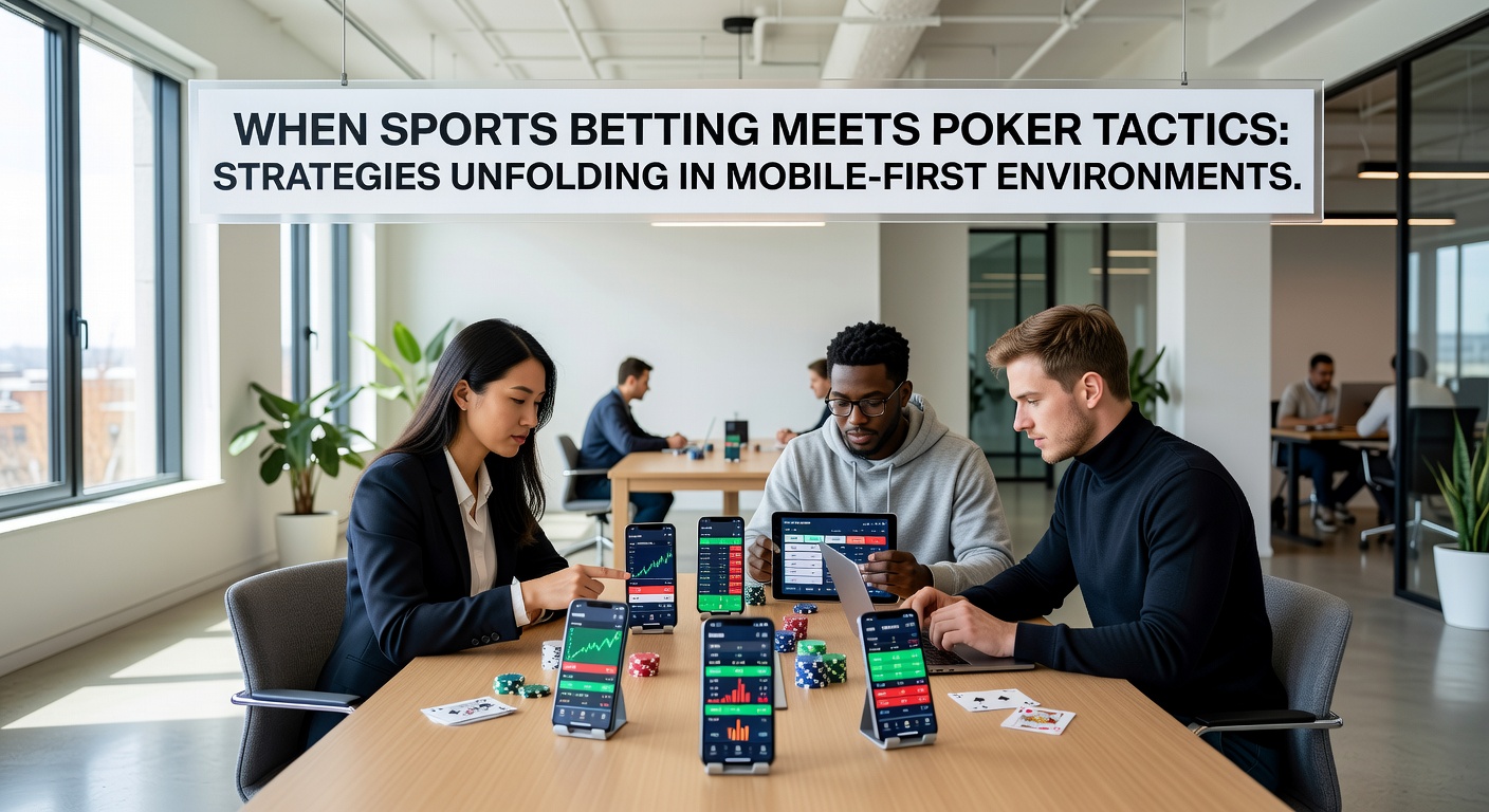 Close-up of hands holding smartphone displaying live sports odds and poker table